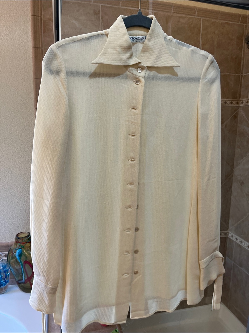 Giorgio Armani Pale Cream Button-Front Long Sleeve Shirt